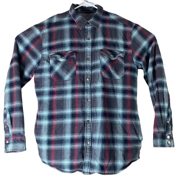 Grizzly Mountain Plaid Shirt Size Large Button Front Lined Red Blue - Picture 1 of 4
